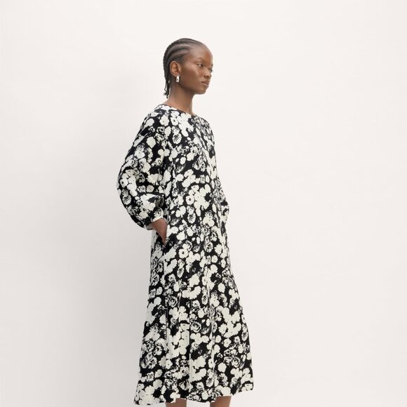 Everlane Dresses & Skirts - Everlane The Linen A-line Midi Long Sleeve Dress Floral Womens
